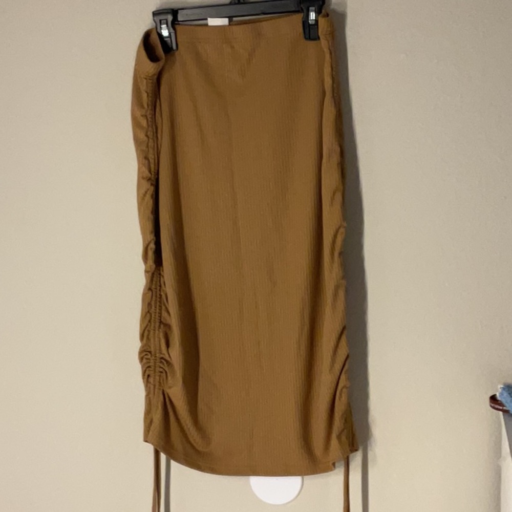 SHEIN Brown Ruched Midi Pencil Skirt Casual